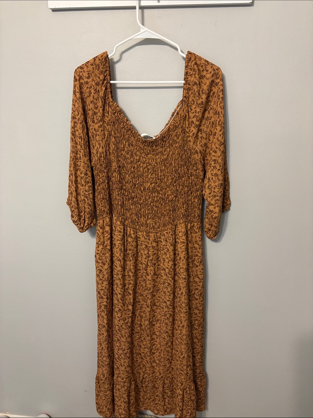 Smocked Midi Dress in Rust Floral 2x fits like xlarge/1x